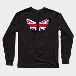 Vintage United Kingdom Butterfly Flag of United Kingdom (Stand with UK) Long Sleeve T-Shirt